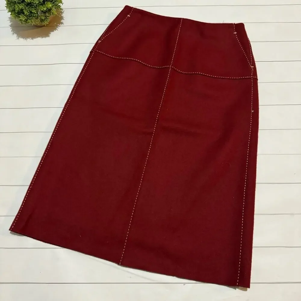 J Crew NWT Wool Blend Red Contrast Stitch Pencil Skirt Women’s Size 2